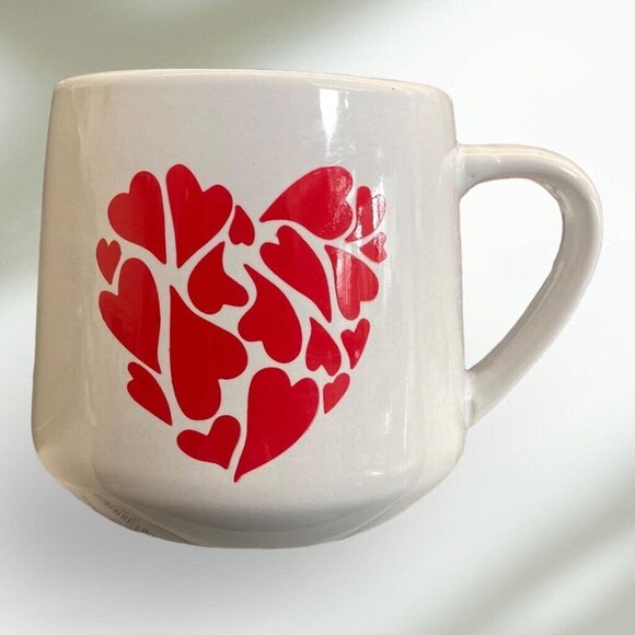 White Ceramic Mug With Red Heart Design - 12 Oz - Picture 1 of 5